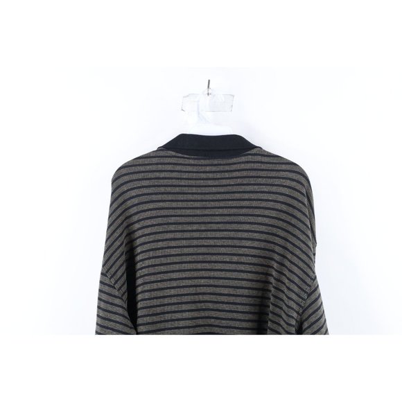 Vtg 90s Streetwear Mens Large Faded Striped Knit Long Sleeve Rugby Polo Shirt - Picture 7 of 8